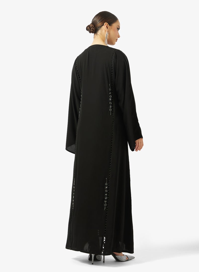 hayas closet Black Lace Detail Abaya With Sheila - Image 2